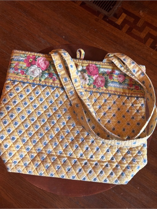 Vera Bradley Handbags - Vintage Vera Bradley Elizabeth Quilted Floral-Trim Tote Bag in Yellow
